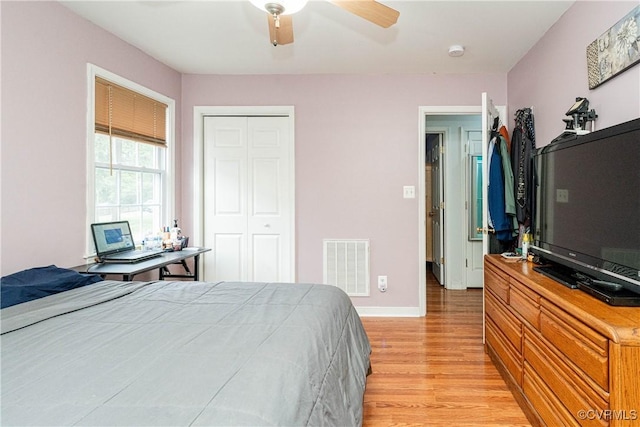 12226 Bristle Cone Ln, Ruther Glen, VA 22546 - bedroom featuring light wood finished floors, a closet, and ceiling fan