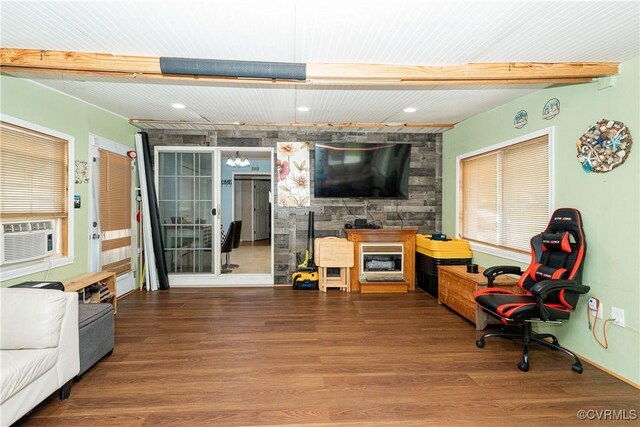 12226 Bristle Cone Ln, Ruther Glen, VA 22546 - living room featuring wood finished floors, cooling unit, and recessed lighting