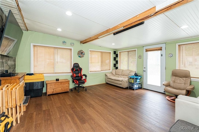 12226 Bristle Cone Ln, Ruther Glen, VA 22546 - living area featuring wood finished floors, beam ceiling, and recessed lighting