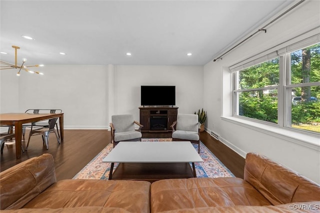 1101 Clearlake Rd, Chesterfield, VA 23236 - living area featuring wood finished floors, a chandelier, and recessed lighting