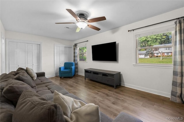 1101 Clearlake Rd, Chesterfield, VA 23236 - living area with a ceiling fan and wood finished floors