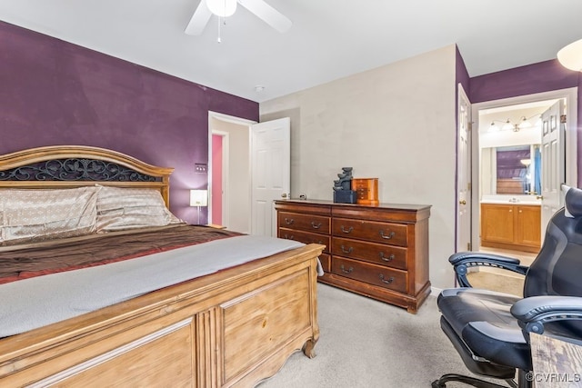 225 Scotch Pine Dr, Sandston, VA 23150 - bedroom featuring light carpet, an office area, ceiling fan, and ensuite bathroom