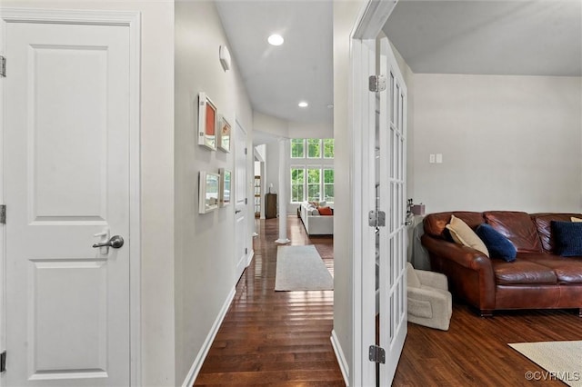 3057 Hunton Cottage Ln, Glen Allen, VA 23059 - corridor with dark wood-style floors, french doors, and recessed lighting