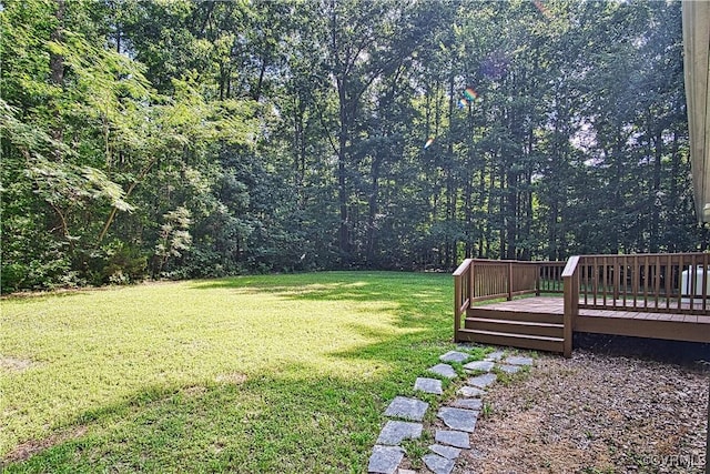 6434 Anderson Hwy, Powhatan, VA 23139 - view of grassy yard featuring a deck and a forest view