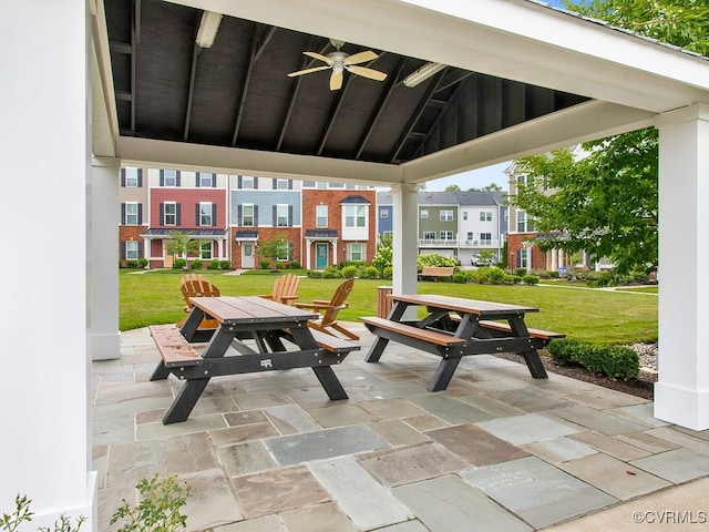 341 Crofton Village Ter Unit Kd, Chesterfield, VA 23114 - view of patio featuring ceiling fan, outdoor dining area, and a residential view