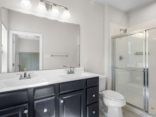 341 Crofton Village Ter Unit Kd, Chesterfield, VA 23114 - full bathroom featuring a shower stall, double vanity, and tile patterned flooring
