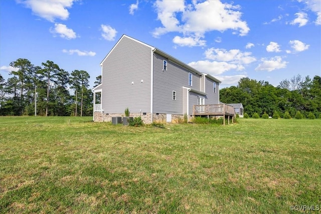 11325 Webb Rd, Disputanta, VA 23842 - rear view of property with crawl space, a yard, and a wooden deck