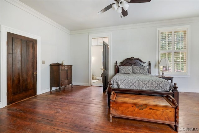 544 High St, Petersburg, VA 23803 - bedroom featuring hardwood / wood-style floors, crown molding, ensuite bath, and a ceiling fan