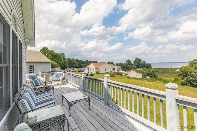 1382 Glebe Landing Rd, Center Cross, VA 22437 - deck featuring a water view and a lawn