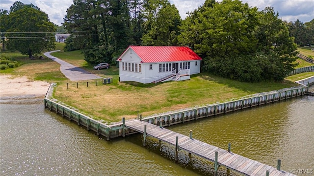 1382 Glebe Landing Rd, Center Cross, VA 22437 - dock area with a water view and a lawn