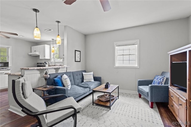 2210 W City Point Rd, Hopewell, VA 23860 - living room featuring ceiling fan and dark wood-type flooring