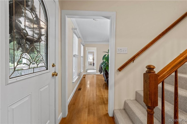 18030 W County Line Rd, Midlothian, VA 23112 - foyer featuring ornamental molding, stairs, and wood finished floors