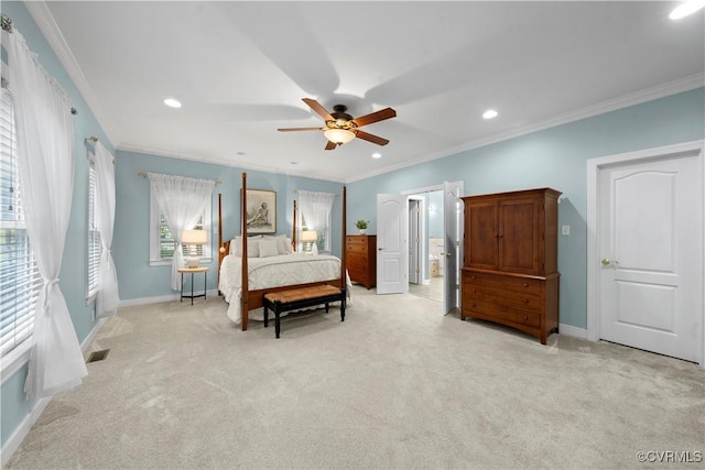 18030 W County Line Rd, Midlothian, VA 23112 - bedroom featuring crown molding, carpet, recessed lighting, and a ceiling fan