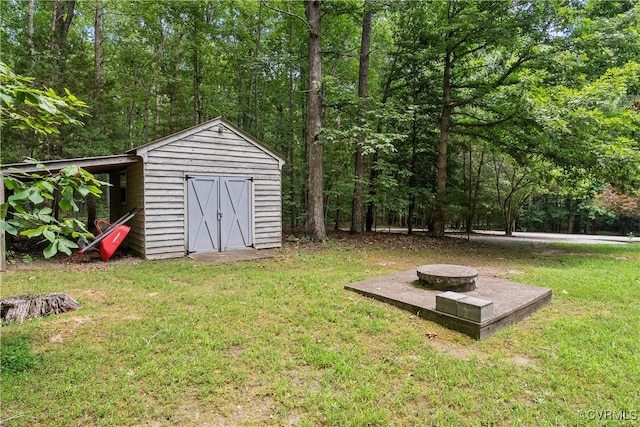 18030 W County Line Rd, Midlothian, VA 23112 - view of green lawn featuring a shed and an outdoor fire pit