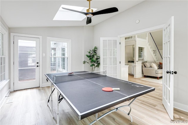 2613 Teaberry Dr, North Chesterfield, VA 23236 - rec room with vaulted ceiling, french doors, light wood-style flooring, and a ceiling fan