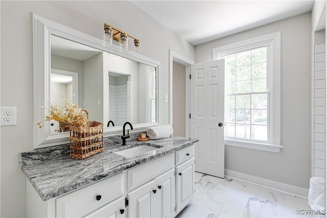 2613 Teaberry Dr, North Chesterfield, VA 23236 - bathroom with marble look tile flooring and vanity