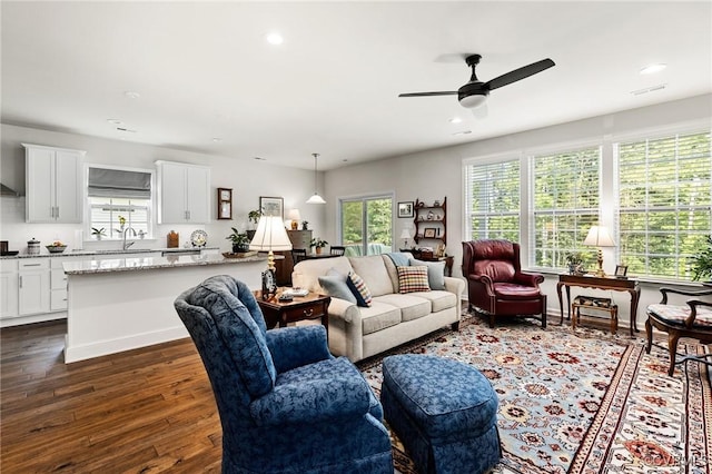 6267 Courage Trl, Chesterfield, VA 23832 - living area with a ceiling fan, dark wood-style floors, and recessed lighting