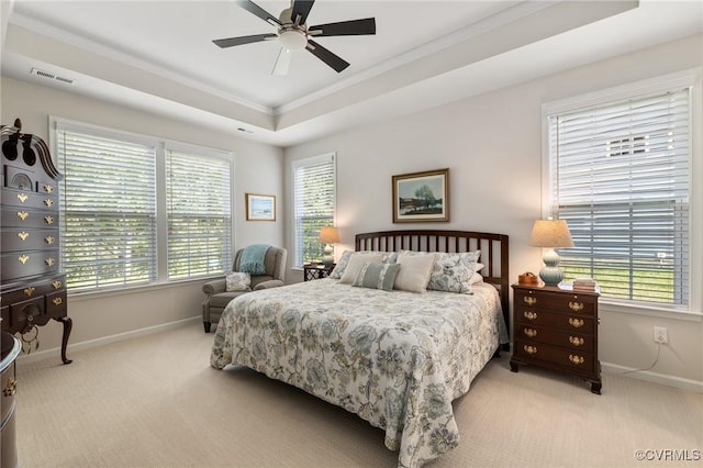 6267 Courage Trl, Chesterfield, VA 23832 - carpeted bedroom with crown molding, a raised ceiling, multiple windows, and ceiling fan