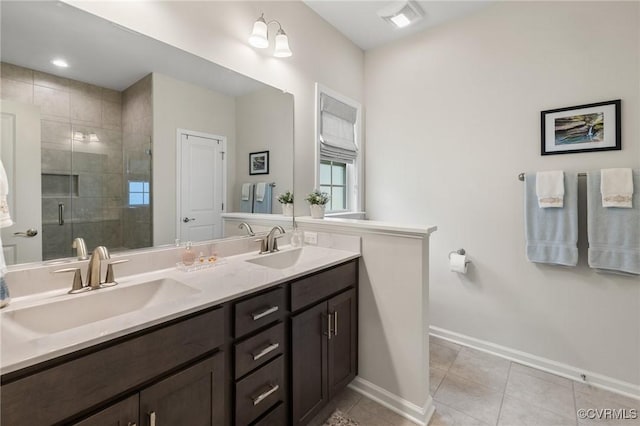 6267 Courage Trl, Chesterfield, VA 23832 - bathroom featuring double vanity, tile patterned flooring, and a shower stall
