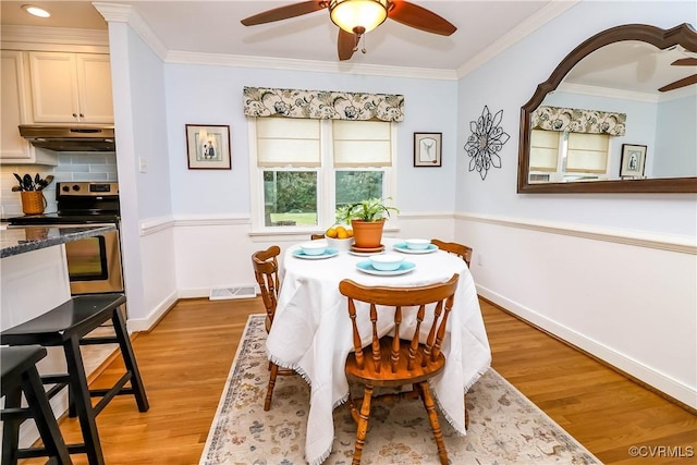 5618 Buxton Ct, Chester, VA 23831 - dining room with ceiling fan, light wood-type flooring, and ornamental molding