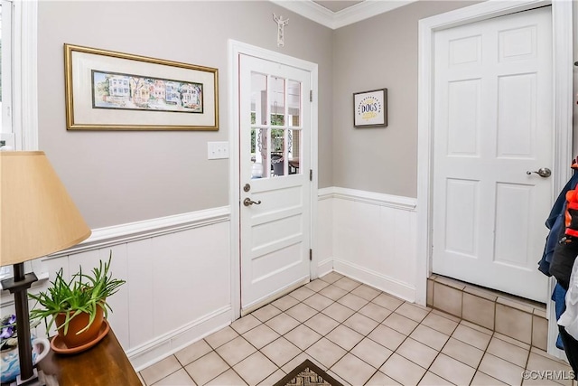 5618 Buxton Ct, Chester, VA 23831 - entryway with wainscoting, ornamental molding, light tile patterned floors, and a decorative wall