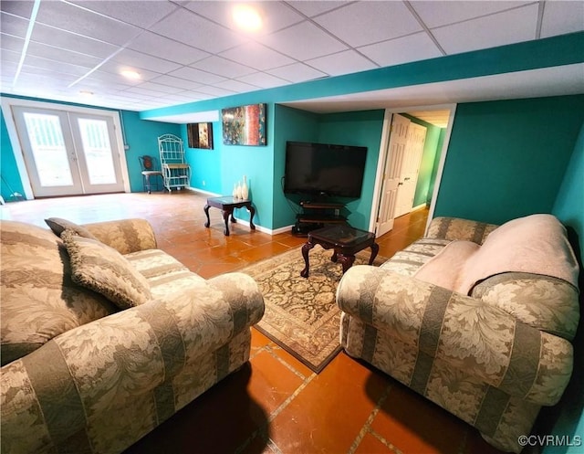 1932 Howardsville Tpke, Stuarts Draft, VA 24477 - living room with french doors, a drop ceiling, and tile patterned flooring