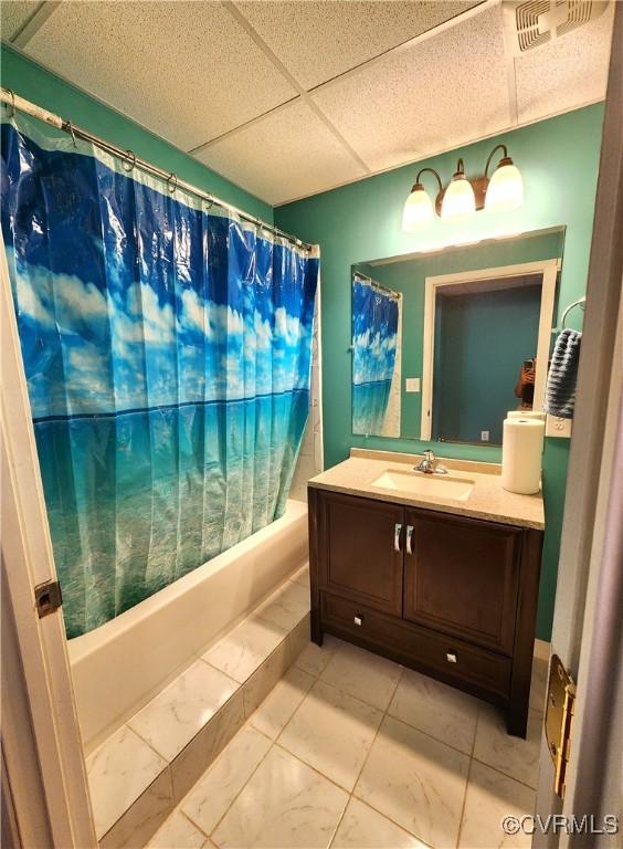 1932 Howardsville Tpke, Stuarts Draft, VA 24477 - full bathroom with shower / bathtub combination with curtain, vanity, and a paneled ceiling