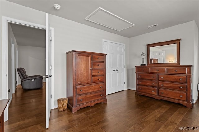 3391 Rock Creek Villa Dr, Quinton, VA 23141 - bedroom featuring dark wood-type flooring, attic access, and a closet