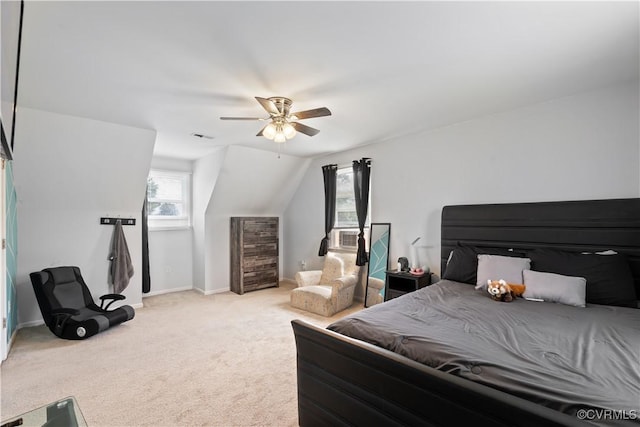 24716 Woodstream Ln, North Dinwiddie, VA 23803 - bedroom featuring light carpet, a ceiling fan, and vaulted ceiling