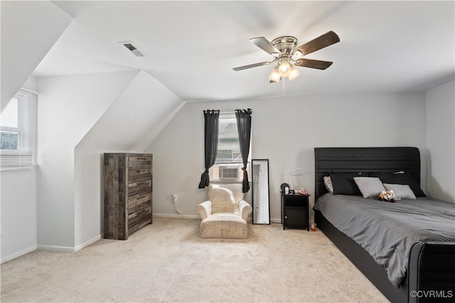 24716 Woodstream Ln, North Dinwiddie, VA 23803 - bedroom with multiple windows, carpet, cooling unit, ceiling fan, and lofted ceiling