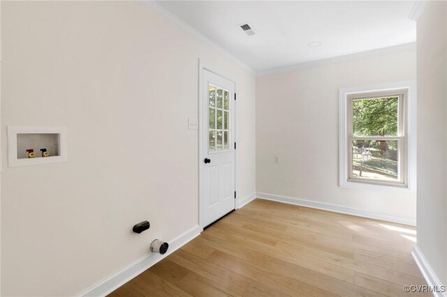2712 Creek Edge, Powhatan, VA 23139 - washroom with ornamental molding, washer hookup, and light wood finished floors