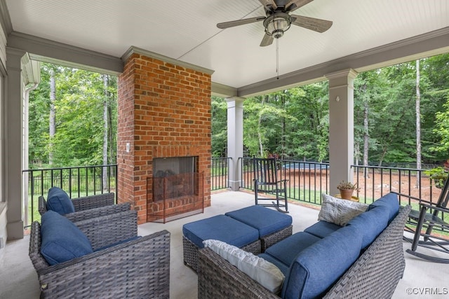 13518 Kelham Rd, Midlothian, VA 23113 - view of patio / terrace featuring an outdoor living space with a fireplace and a ceiling fan