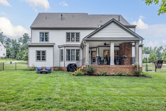13518 Kelham Rd, Midlothian, VA 23113 - back of property featuring a ceiling fan, a fenced backyard, and a porch