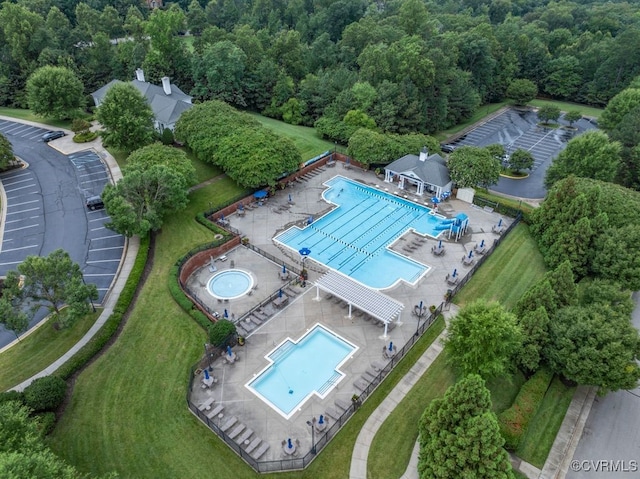 13518 Kelham Rd, Midlothian, VA 23113 - aerial view of a pool and a heavily wooded area