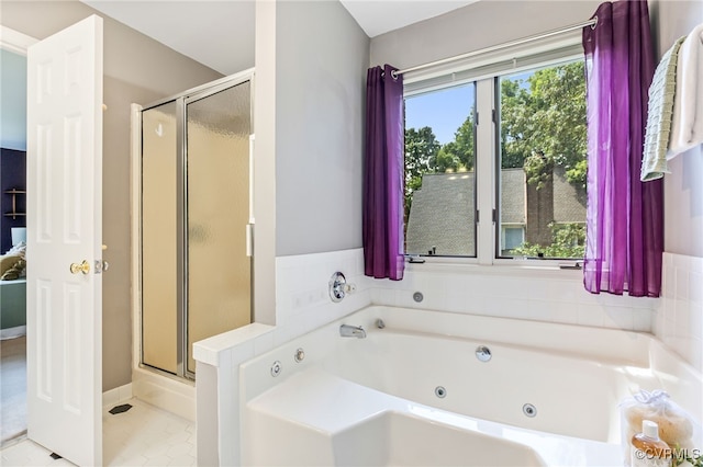 1424 Laurel Top Dr, Midlothian, VA 23114 - bathroom featuring a stall shower, a tub with jets, and tile patterned floors