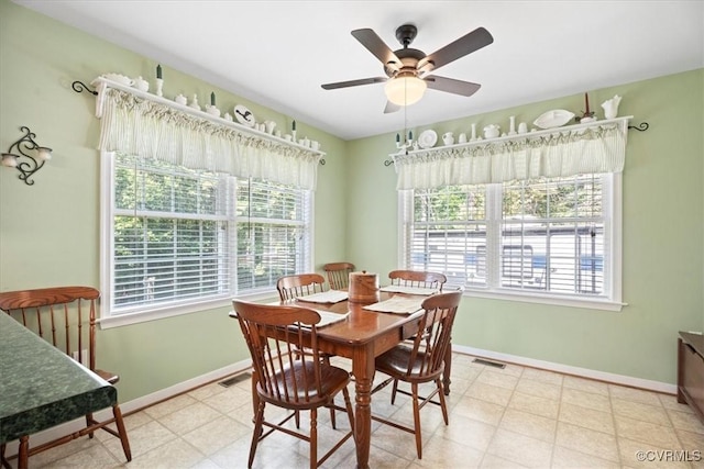 2551 Walkers Ridge Cir, Powhatan, VA 23139 - dining space with baseboards and a ceiling fan