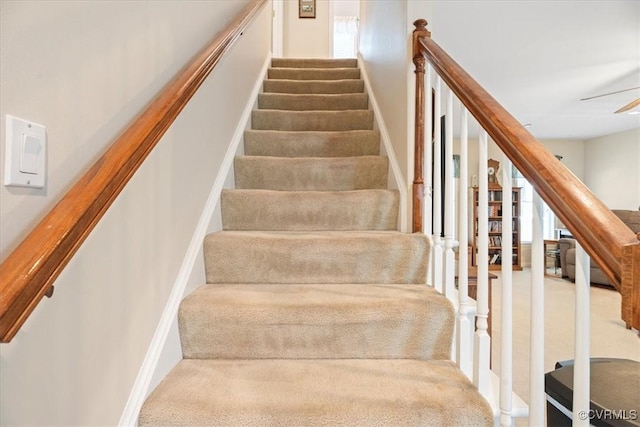 2551 Walkers Ridge Cir, Powhatan, VA 23139 - staircase featuring carpet flooring and ceiling fan