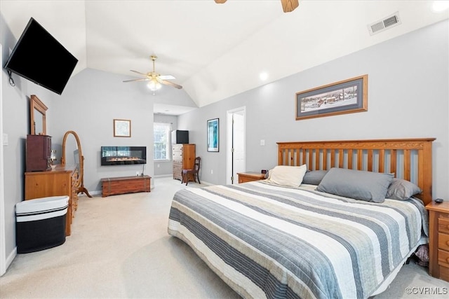 2551 Walkers Ridge Cir, Powhatan, VA 23139 - bedroom with light colored carpet, lofted ceiling, and a ceiling fan