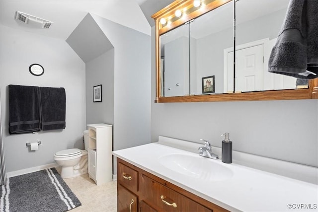 2551 Walkers Ridge Cir, Powhatan, VA 23139 - bathroom featuring vanity, lofted ceiling, and tile patterned flooring