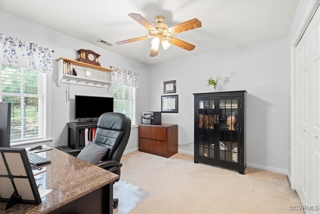 2551 Walkers Ridge Cir, Powhatan, VA 23139 - office with light colored carpet and ceiling fan