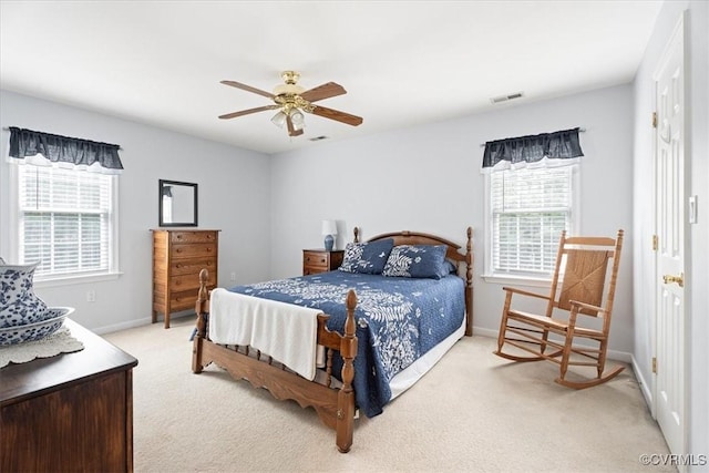 2551 Walkers Ridge Cir, Powhatan, VA 23139 - bedroom with light colored carpet, multiple windows, and ceiling fan