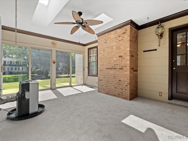 2340 Scarsborough Dr, North Chesterfield, VA 23235 - unfurnished sunroom featuring a skylight, carpet, and ornamental molding