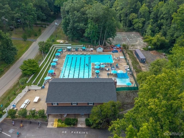 2340 Scarsborough Dr, North Chesterfield, VA 23235 - bird's eye view of a heavily wooded area and a pool area