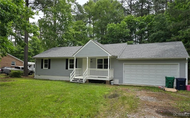 3137 Gordon Dr, Petersburg, VA 23805 - single story home with covered porch, dirt driveway, a front lawn, a garage, and roof with shingles