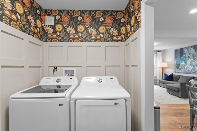 611 Queensway Rd, North Chesterfield, VA 23236 - laundry area with washer and clothes dryer and wood finished floors