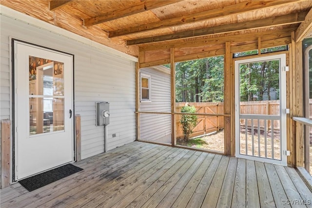 611 Queensway Rd, North Chesterfield, VA 23236 - unfurnished sunroom featuring beam ceiling