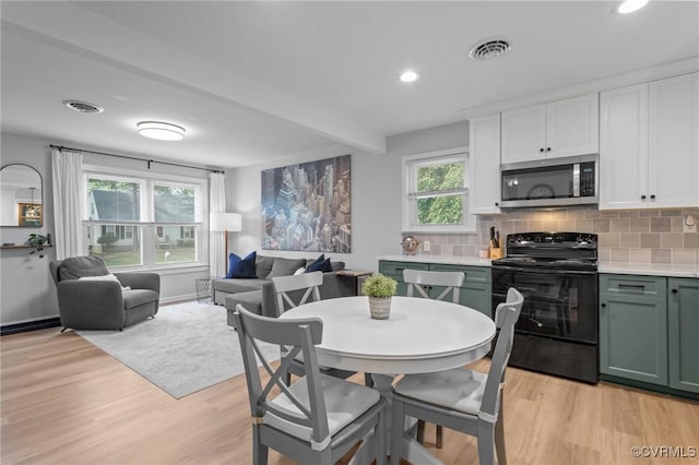 611 Queensway Rd, North Chesterfield, VA 23236 - dining space featuring light wood-type flooring, recessed lighting, and beam ceiling