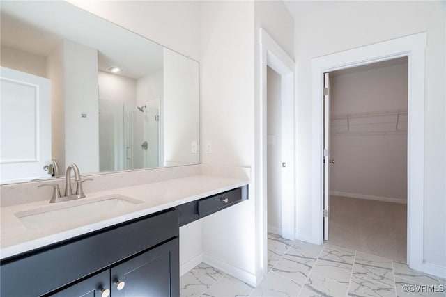 3446 Carlton St Unit 6-13A, Richmond, VA 23230 - full bathroom with a shower stall, vanity, a spacious closet, and marble finish floors