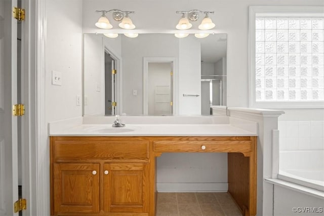 17220 Dawn Ct, Amelia Courthouse, VA 23002 - full bath featuring vanity, a stall shower, a garden tub, and tile patterned floors