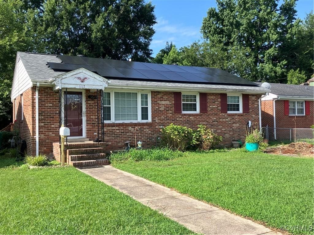 117 Wright Ave, Colonial Heights, VA 23834 - view of front facade with brick siding and roof mounted solar panels